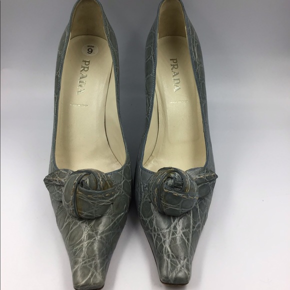 NEW PRADA Vintage Grey Crocodile Pumps 39 9 Heels Shoes Alligator Authentic - Picture 2 of 6